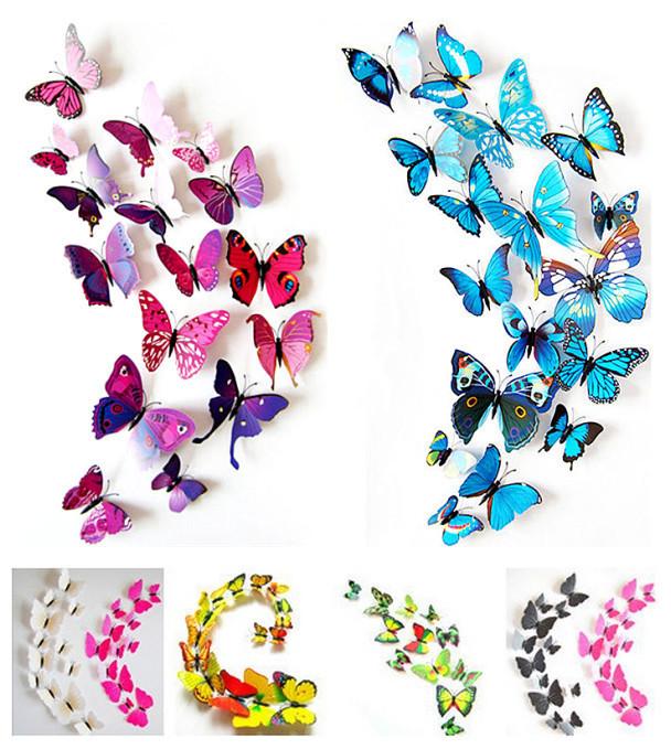 Butterfly 3D Veggklistremerker - 12 Stykker | Luvikno