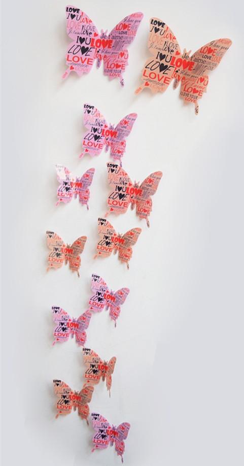 Butterfly 3D Veggklistremerker - 12 Stykker | Luvikno