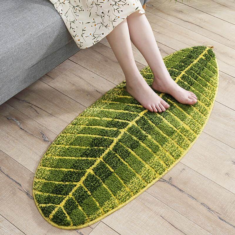 Pure Green Leaf Shape Home Rug | Luvikno