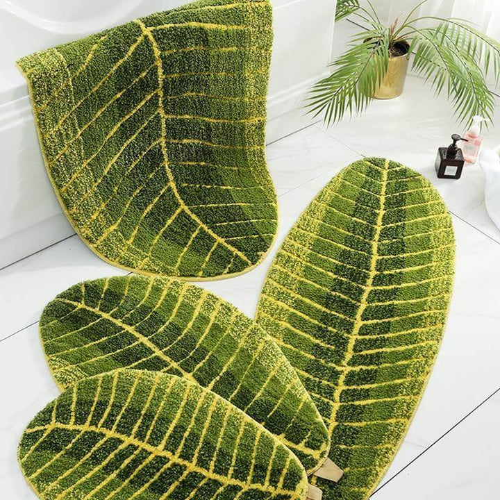 Pure Green Leaf Shape Home Rug | Luvikno