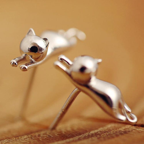Sterling Silver Cat Earrings - Stud | Luvikno