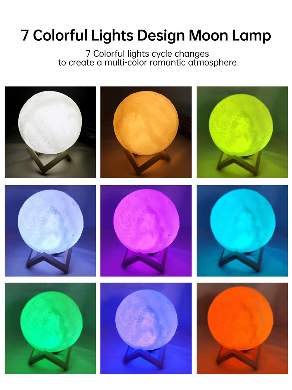 3D Light Touch Switch Oppladbar Måne Nattlampe | Luvikno