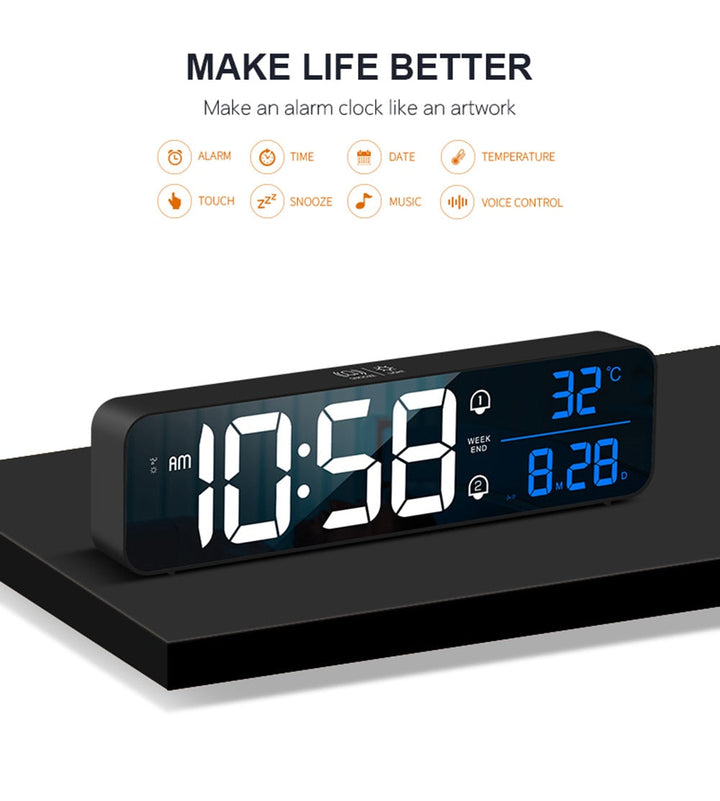 Smart Digital LED Musikk Alarm Temperatur Klokke | Luvikno