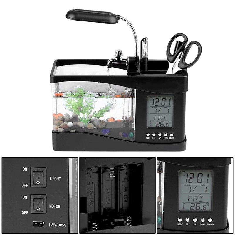 LCD Klok Mini Fiskebowling Akvarium | Luvikno