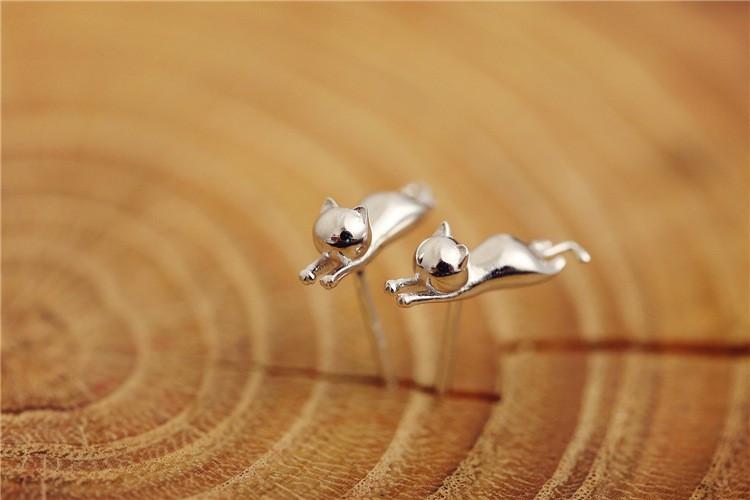 Sterling Silver Cat Earrings - Stud | Luvikno