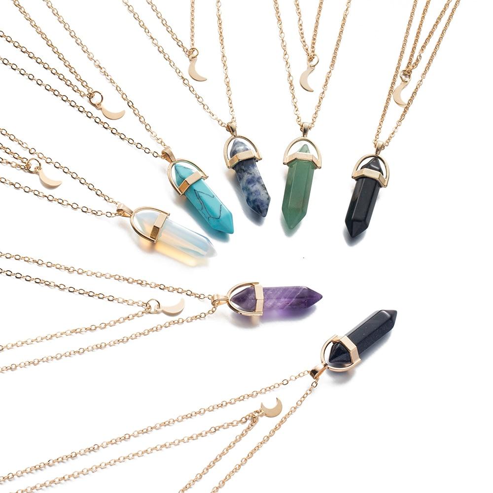 Multi Layered Moon & Crystal Drop Pendant Necklace | Luvikno
