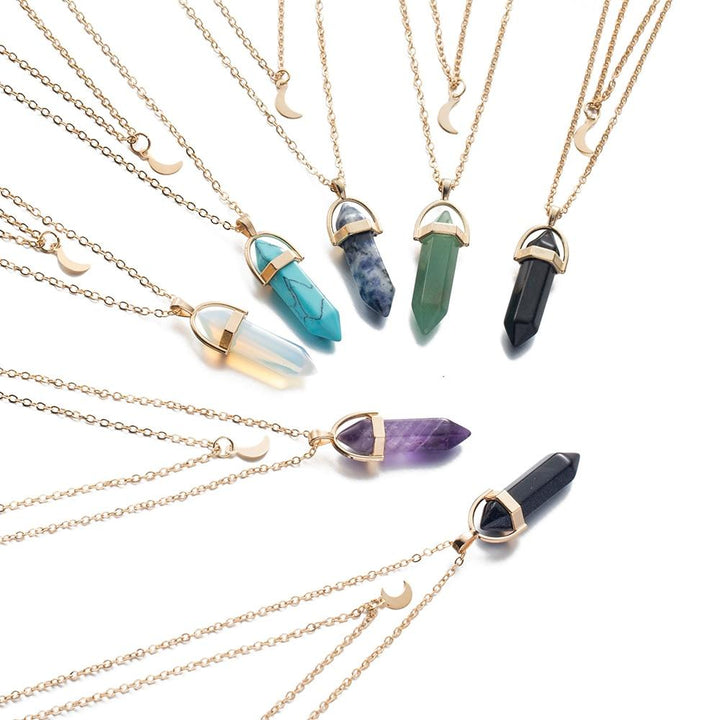Multi Layered Moon & Crystal Drop Pendant Necklace | Luvikno
