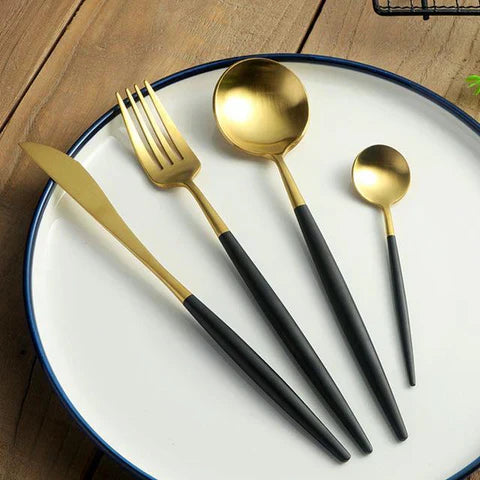 VédaTable 24-delt middagssett – Moderne rustfritt stål eleganse | Luvikno