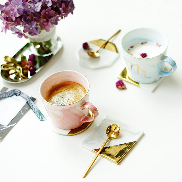 Marmor Porselen Hr & Fru Kaffe Kopper | Luvikno
