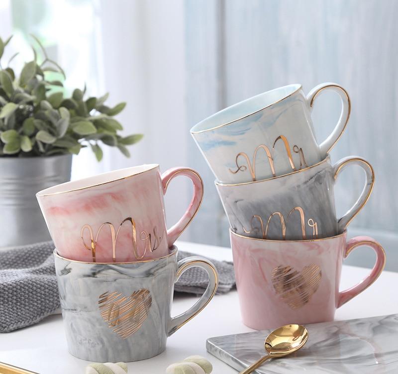 Marmor Porselen Hr & Fru Kaffe Kopper | Luvikno