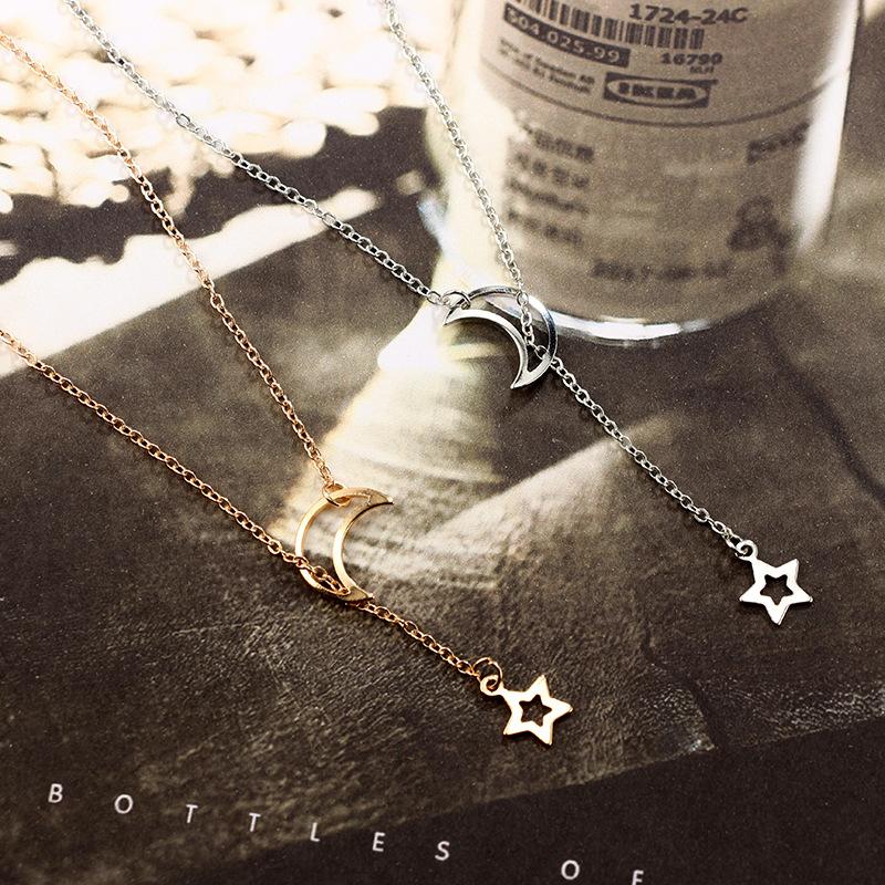 Moon & Star Hengende Dråpe Halskjede | Luvikno