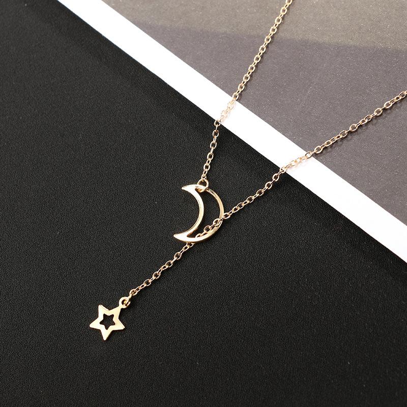 Moon & Star Hengende Dråpe Halskjede | Luvikno