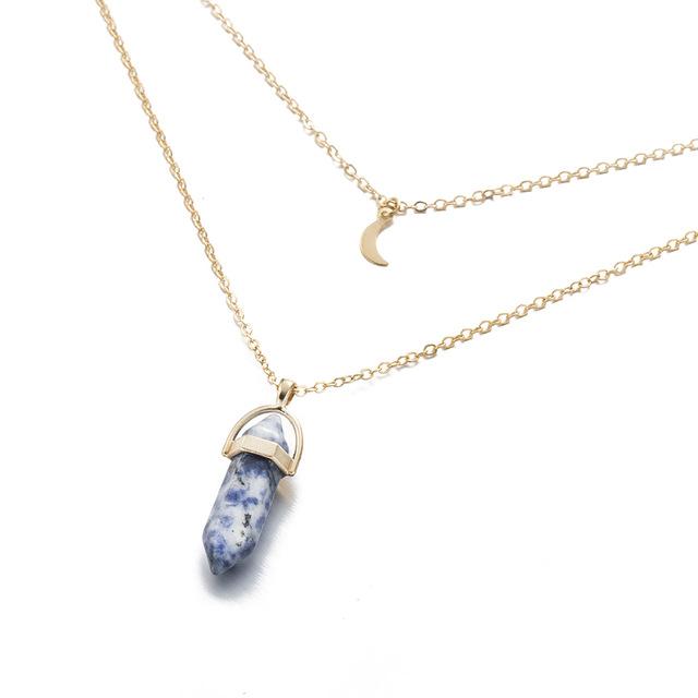 Multi Layered Moon & Crystal Drop Pendant Necklace | Luvikno