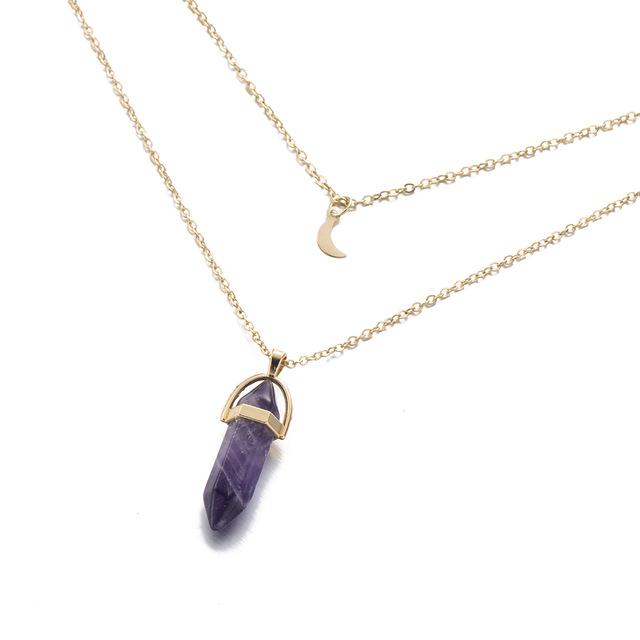 Multi Layered Moon & Crystal Drop Pendant Necklace | Luvikno