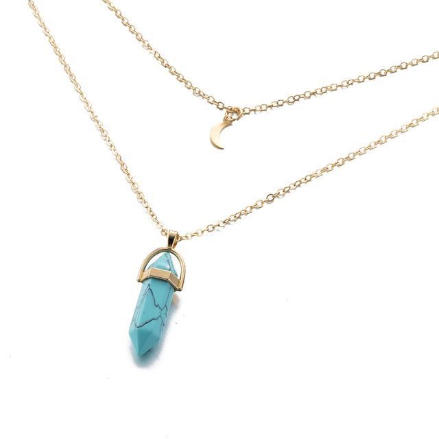 Multi Layered Moon & Crystal Drop Pendant Necklace | Luvikno
