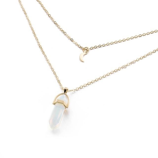 Multi Layered Moon & Crystal Drop Pendant Necklace | Luvikno