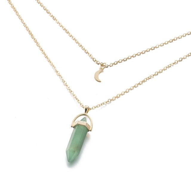 Multi Layered Moon & Crystal Drop Pendant Necklace | Luvikno