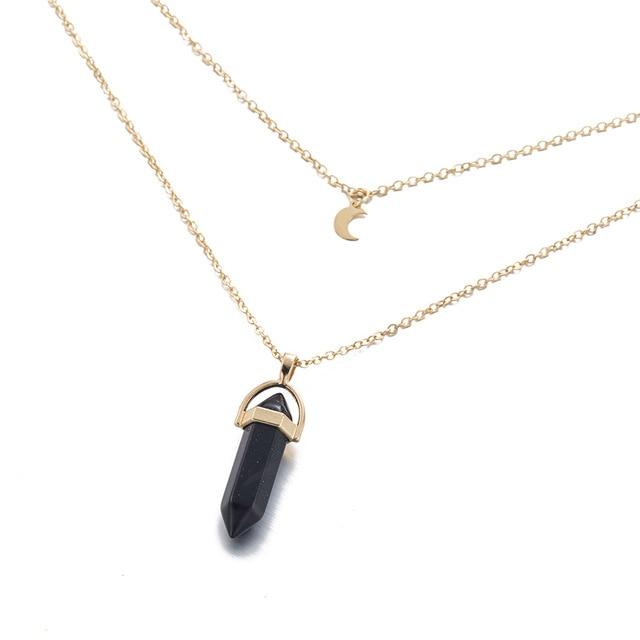 Multi Layered Moon & Crystal Drop Pendant Necklace | Luvikno