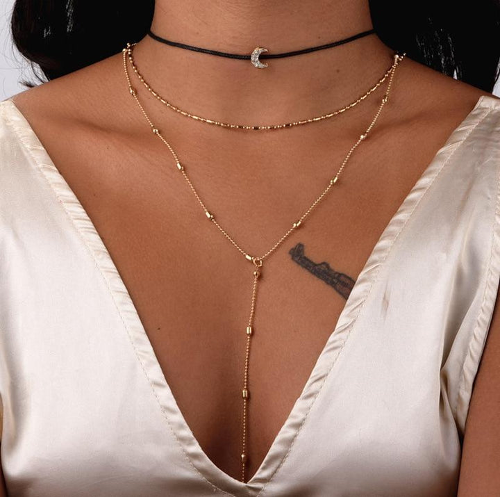 Multi Laget Boho Måne Pendant Hengende Halskjede | Luvikno
