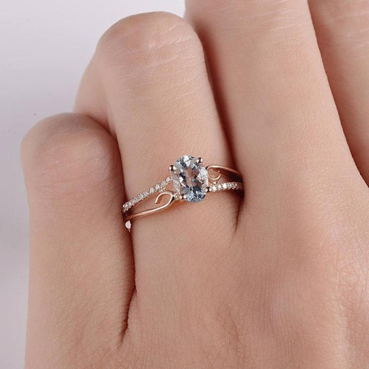 Oval Cut Rose Gold Double to Single Band Ring | Luvikno