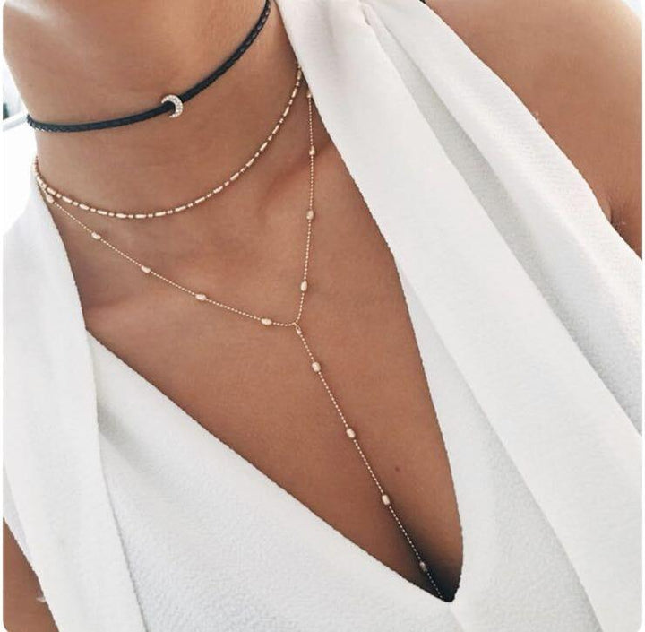 Multi Laget Boho Måne Pendant Hengende Halskjede | Luvikno