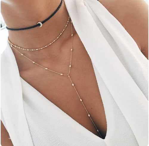 Multi Laget Boho Måne Pendant Hengende Halskjede | Luvikno