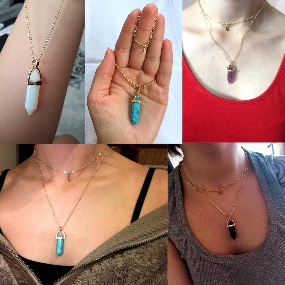 Multi Layered Moon & Crystal Drop Pendant Necklace | Luvikno