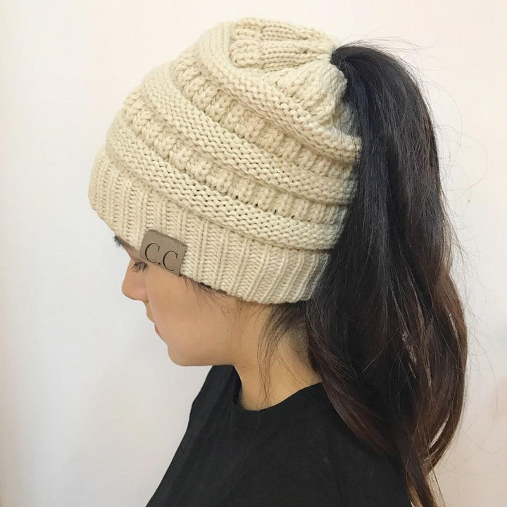 Soft Knit Ponytail Beanie Hat | Luvikno