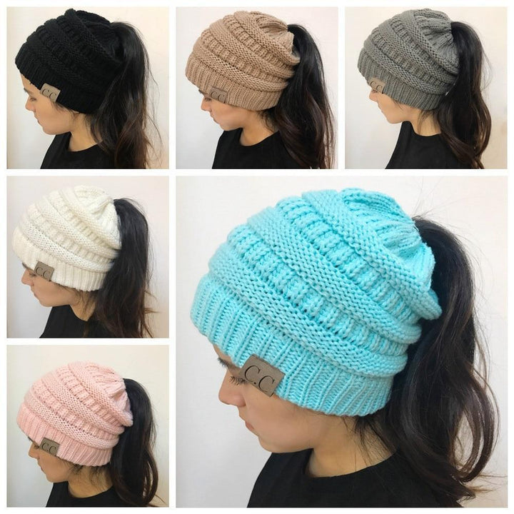 Soft Knit Ponytail Beanie Hat | Luvikno