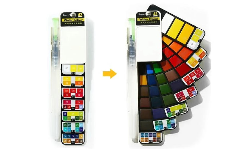 Vannfarge sett med vannpensel og pigment | Luvikno