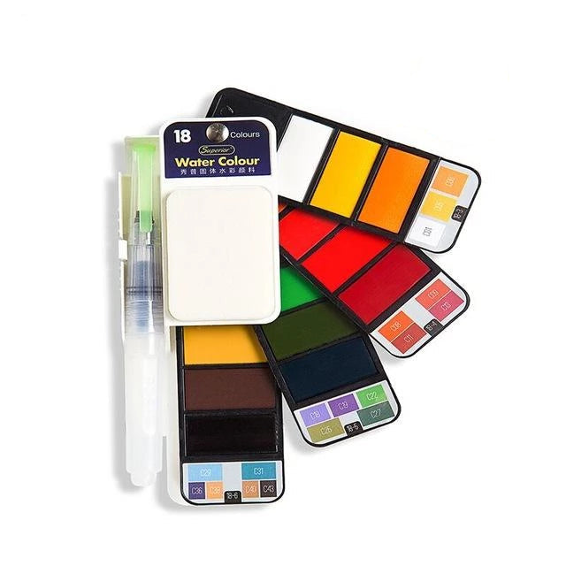 Vannfarge sett med vannpensel og pigment | Luvikno