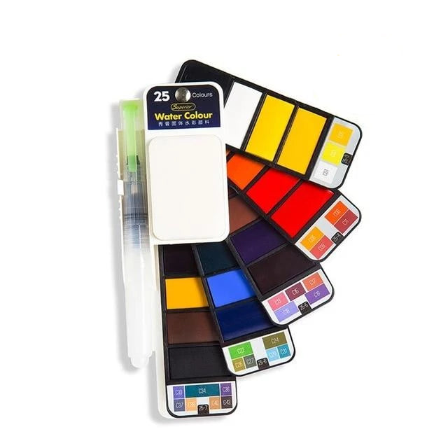 Vannfarge sett med vannpensel og pigment | Luvikno