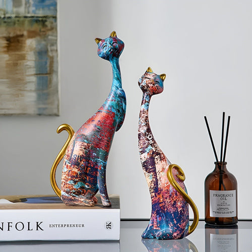 Sweet Lovers - Håndmalt Kattepar Skulptur for Evig Kjærlighet | Luvikno