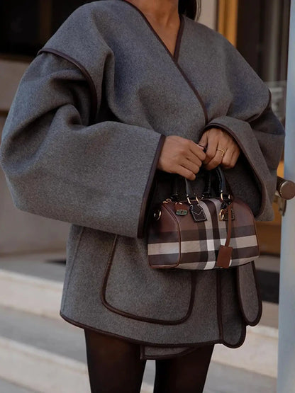 Luvik | Sopiva Vyöllinen Villakangastakki