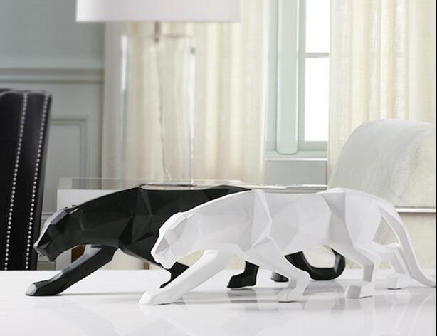 Moderne Harpiks Geometrisk Svart Panther Skulptur | Luvikno