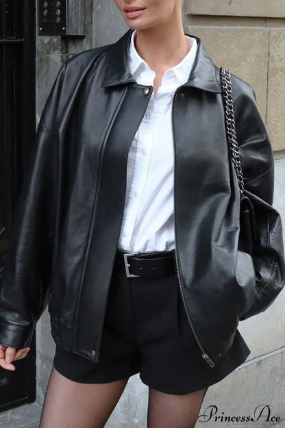 Luvik | Musta Nahkamoottoripyörä Takki