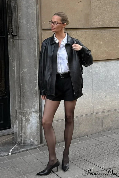 Luvik | Musta Nahkamoottoripyörä Takki