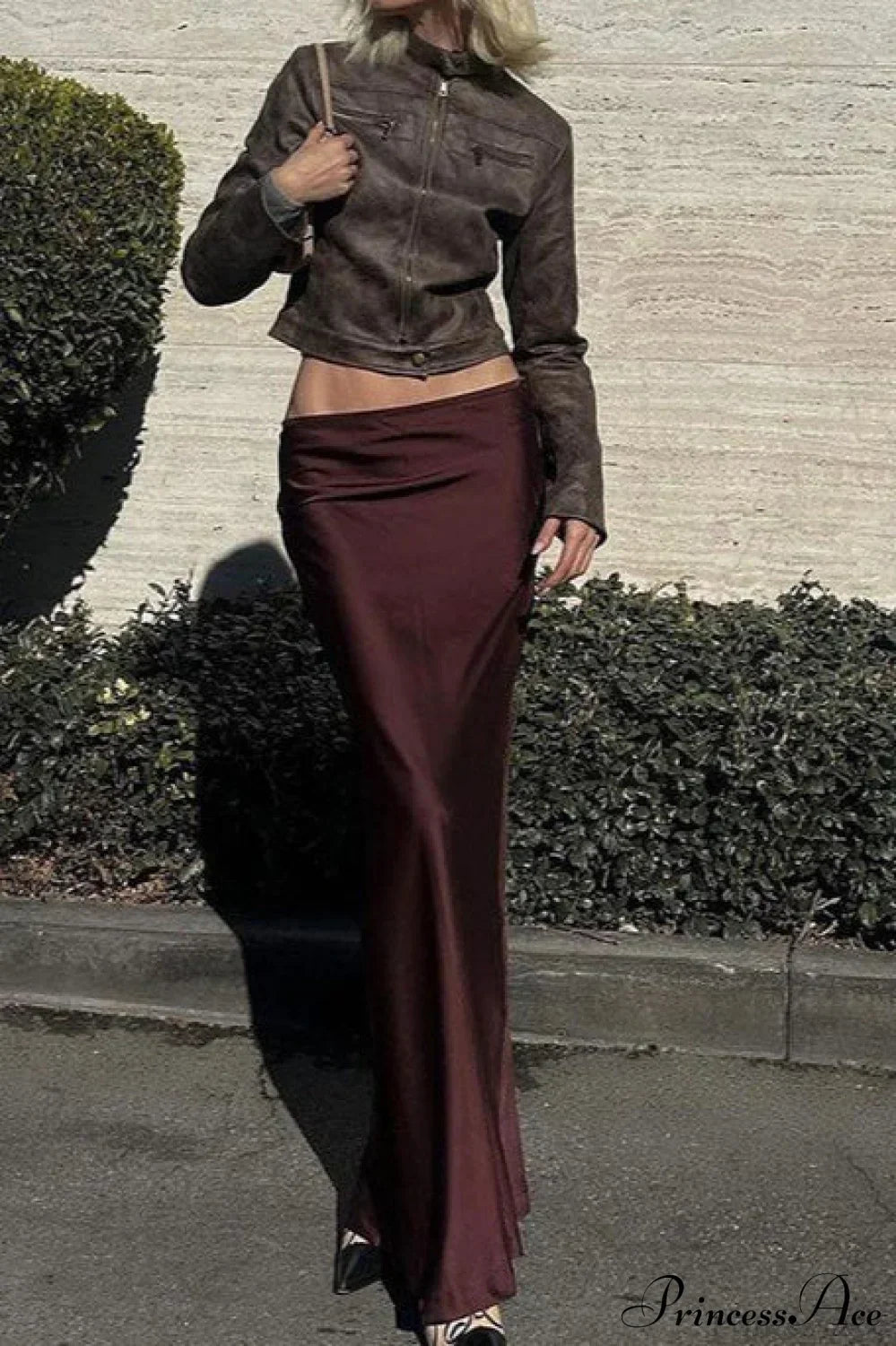 Luvik | Worn Coffee Lyhyt Stand Collar PU Takki