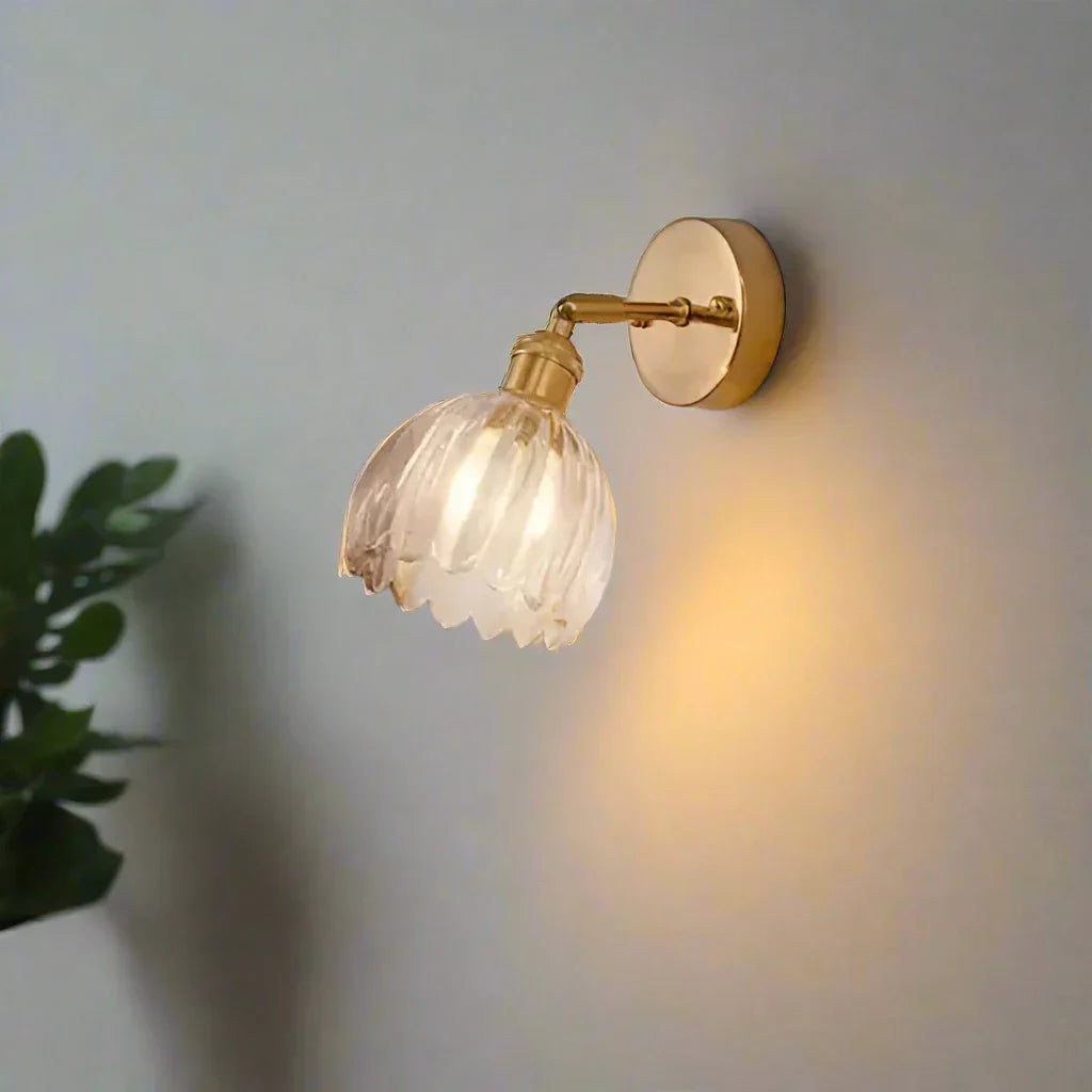 Vegglampe Vintage Glass Messing Sconse Luvikno
