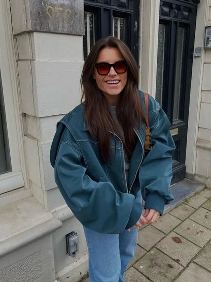 Luvik | Plus Size Keinotekoinen Nahkabomber