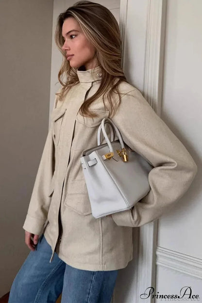 Luvik | Yksivärinen Kauluksellinen Elastinen Vyötärö Pitkähihaiset Trench-takki