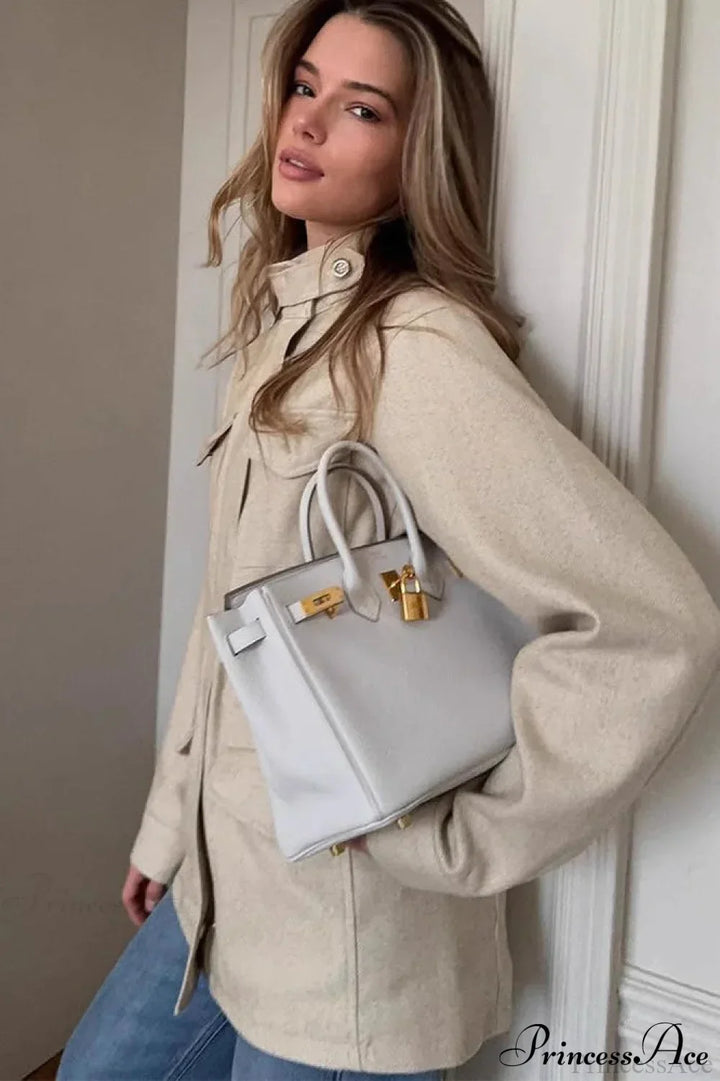Luvik | Enfarget Krage Elastisk Midje Langermet Trench-coat