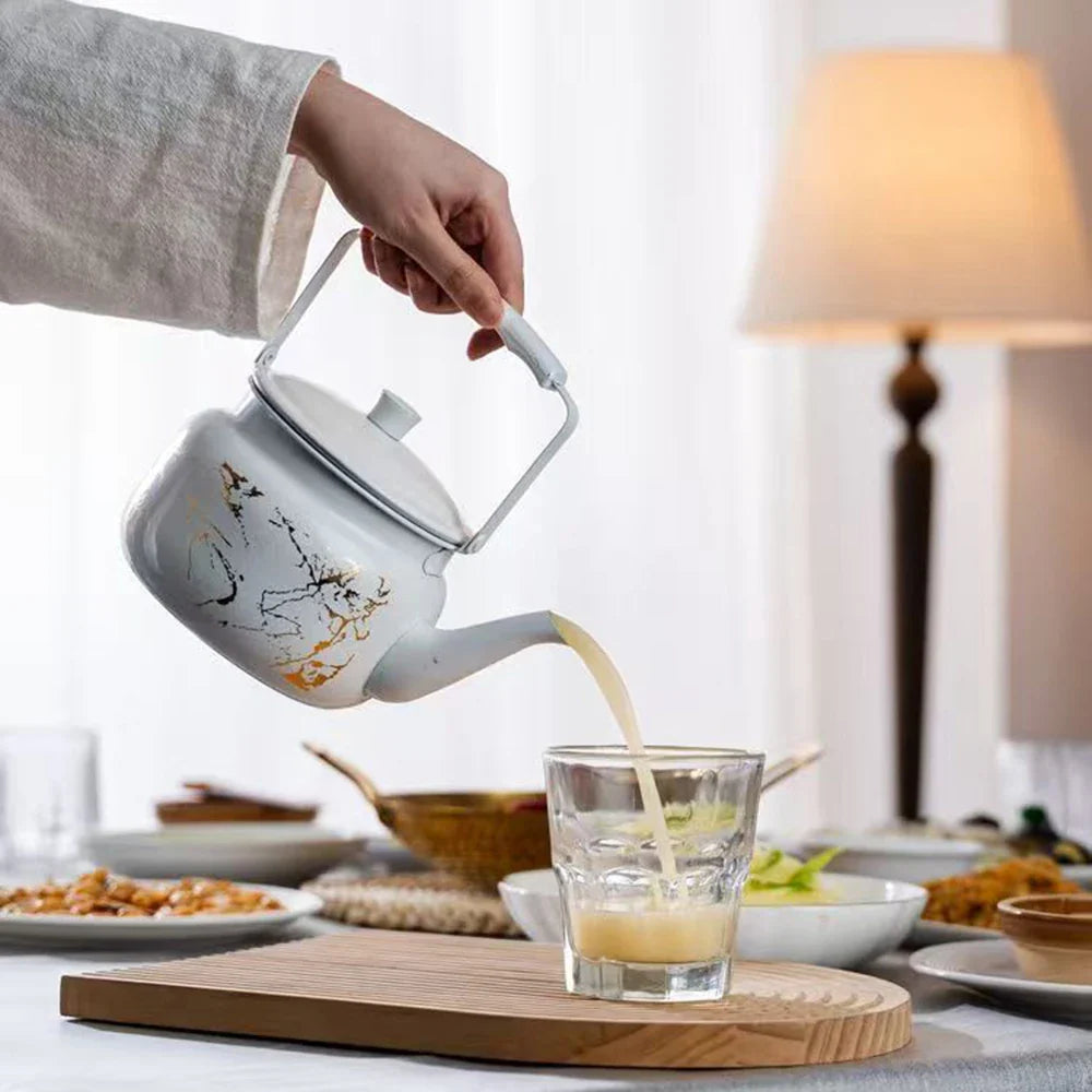 Retro rustfritt stål tekanne med gullstempling relieff vannkoker | Luvikno