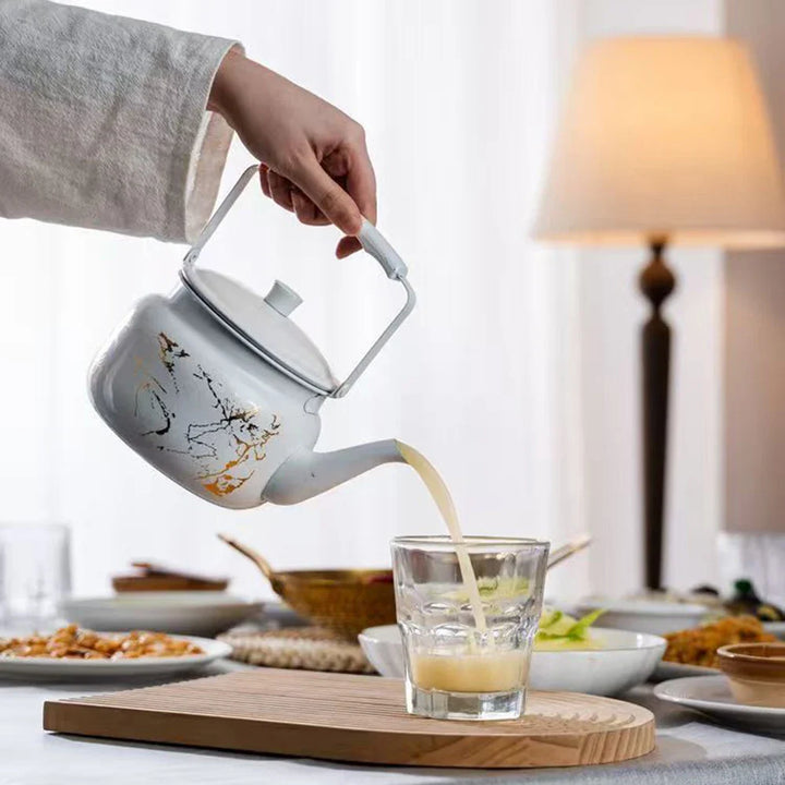 Retro rustfritt stål tekanne med gullstempling relieff vannkoker | Luvikno