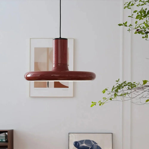 Retro Stil Mørkerød Tallerken Pendellampe | Luvikno