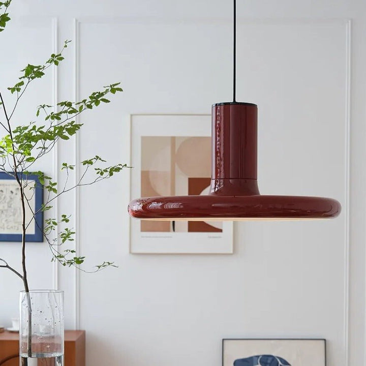 Retro Stil Mørkerød Tallerken Pendellampe | Luvikno