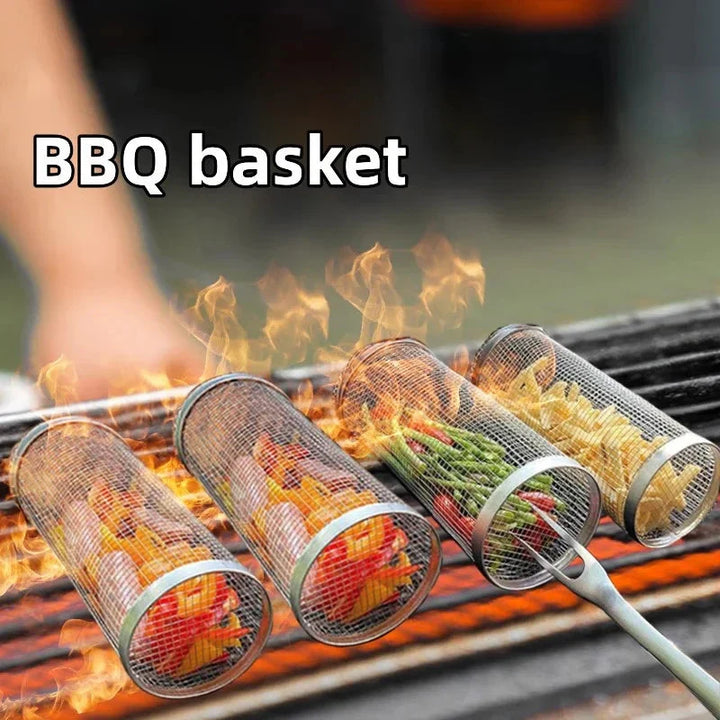 Rullende BBQ Kurv Grillkurv Ever Rund Rustfritt Stål Grill Nett | Luvikno