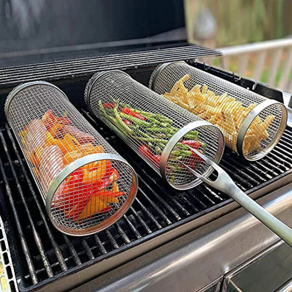 Rullende BBQ Kurv Grillkurv Ever Rund Rustfritt Stål Grill Nett | Luvikno