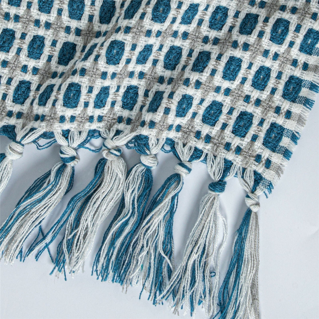 Boho Strikket Teppe Kast Frynse Rutete Reise Teppe Store Tepper For Sofa Seng Luvikno