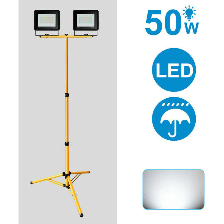 LED Flomlys med Stativ Konstruksjon Lys 2X50W Kald Hvit | Luvikno